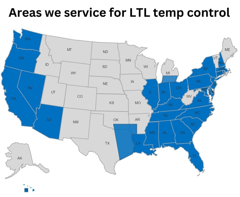  Map of areas Knichel Logistics have LTL temp control services 